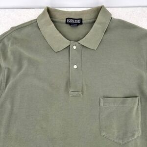 Lands End Mens Polo Shirt 2XL Green Short Sleeve Pique Pocket Preppy Classic